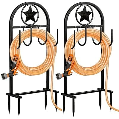 [Shomextol] SHOMEXTOL Garden Hose Holder - Upgraded Sturdy Hose Pentagram Holder, 2 Pack Freestanding Heavy-Duty Hose Hanger, Sturdy Water Hose Stand and Hose Storage for Outside, Lawns and Yards,Black