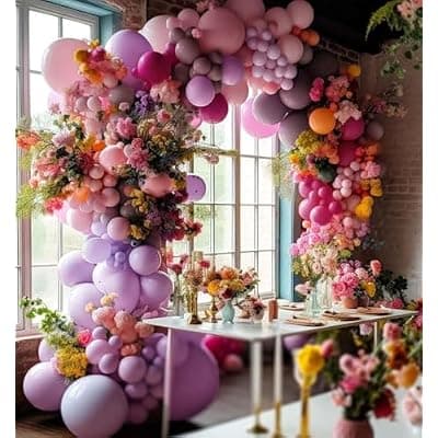 [HIBAOpati] Purple Pink Balloon Garland Double Stuffed Lavender Lilac Balloons Different Sizes Pastel Balloons Hot Pink Lavender Balloon Arch Kit for Birthday Baby Shower Wildflower Wedding Spring Party Decor