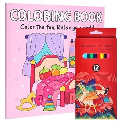 [YQWUCO] YQWUCO Coloring Book for Adults and Teens with 12 Colored Pencils Set | 40 PagesComplete Stress Relief Gift | with Easy and Simple Designs for Relaxation