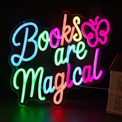 [KATMBFUE] Books Are Magical Neon Sign for Wall Decor, Dimmable Led light for Bedroom, Light Up Signs for Library, Classroom, Book Lover Gift & Reading Nook Decoration 14.57 x 12.6 inch