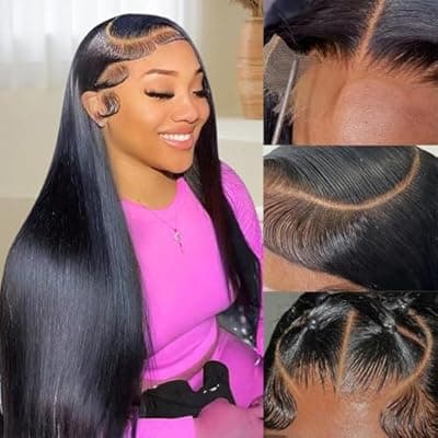 [Yeuoin] Yeuoin 13x4 Lace Front Wigs Human Hair for Women 180 Density HD Transparent Straight Lace Front Wigs Human Hair Pre Plucked Glueless Lace Frontal Wigs Natural Black Color (30 Inch)
