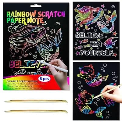 [BAOXUE] BAOXUE Rainbow Scratch Paper Art Set - Scratch Coloring Book for Kids Ages 4-8, Christmas Crafts, Stocking Stuffers