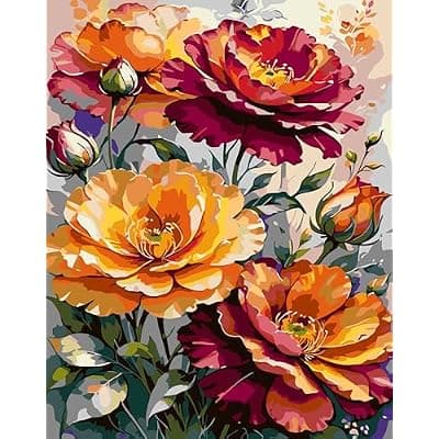 [Ekuxom] Ekuxom Flowers Paint by Numbers Kit for Adults-Acrylic Adult Paint by Number Kits on Canvas-Flowers Watercolor Oil Number Painting for Home Decor Gift 16x20 Inch（Without Frame）