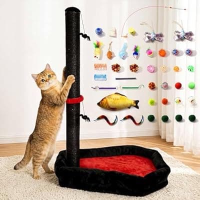 [VIEFIN] VIEFIN Gothic Cat Scratching Post with 40 Pcs Interactive Cat Toys, 34" Tall Cat Scratching Posts for Indoor Cats Adults, Cute Cat Scratch Post with Spider Toys