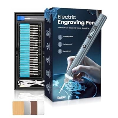 [Vanlgs] Vanlgs Engraving Pen for Metal, Wood, Glass, Plastic, Cordless DIY Etching Tool with LED Light, 5 Variable Speed, Rechargeable 31Bits Craft Kit Gifts for Teens Adults Beginners (Grey Pro)