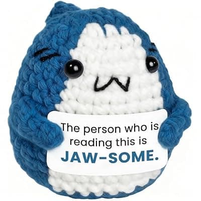 [Krinisou] Krinisou Positive Animals Crochet Shark Gift for Women Men, Funny Cute Shark Plush, Cheer Up Gift for Coworker Friend, Small Encouragement Desk Decor