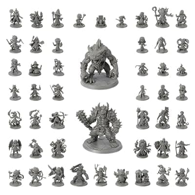 [Path Gaming] Path Gaming Anime Legends 50 Unique Anime-Inspired Miniatures, 28/32mm Unpainted Fantasy RPG Figures, Includes 2 Large Boss Models for Painting & Tabletop Games