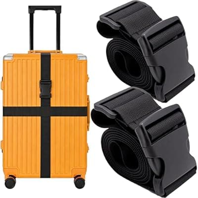 [Aburbe] Aburbe 4-Pack Heavy Duty Luggage Straps - Adjustable Securing Belts for Suitcases, TSA Approved Travel Essentials (2" x 78.7") - Black