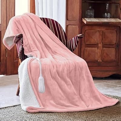 [HOMISPRITE] Heated Blanket 50''x60''-Soft and Comfortable Electric Throw,5 Heat Settings and 3H Auto Shut-Off Heating Blanket ETL&FCC Certification Machine Washable (Pink)