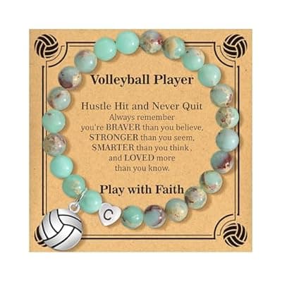 [BAYLAY] BAYLAY Volleyball Gifts for Teen Girls - Natural Stone Heart Initial Bracelet for Women Girls Volleyball Bracelet Jewelry Volleyball Accessories Stuff Senior Night Gifts for Players Team Lovers