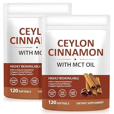 [UXENPHXF] UXENPHXF Ceylon Cinnamon Capsules with MCT Oil, High Absorption Formula, Antioxidant Support, Digestive Health Supplement, Cinnamon Supplements for Women & Men, 2Pack