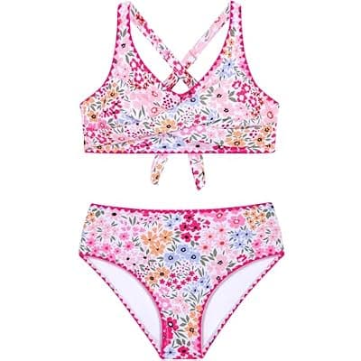 [HOZIY] HOZIY Girls Swimsuit Teen Crisscross Tie Back Bikini Sets Two Piece Bathing Suit Kids Swimwear Size 9-18 Years