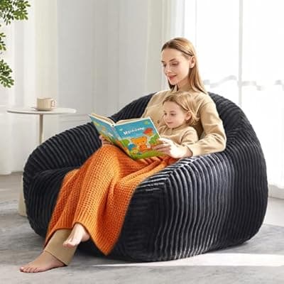 [HUGHEAVEN] HUGHEAVEN Large Bean Bag Chairs for Adults, Adult Bean Bag Chair with Back Support, Reading Chair for Bedroom, Black