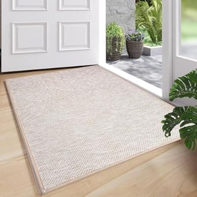 [dovfa] dovfa Ultra Thin Indoor Door Mat, Beige Doormat Inside Entrance, 30"x17" Non-Slip Entryway Mat, Low-Profile Rubber Backing, Washable Quick-Dry, Easy-Clean Dirt Trapper for Outdoor, Kitchen, Bedroom