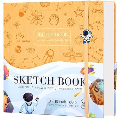 [FLYING EAGLE] FLYING EAGLE Sketch Book for Kids 10"X 10" Large Hardcover Sketchbook for Drawing 120GSM Thick Paper, Square Art Drawing Paper 120 Pages Sketch Pad for Boys Girls Teens,Gift Boxed, Yellow
