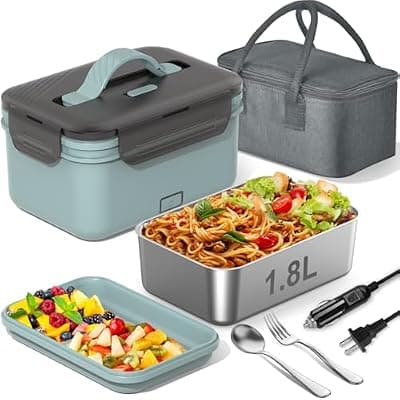 [WisaKey] WisaKey Electric Heated Lunch Box for Car Truck Home 1.8L 100W Portable Food Warmer with 12V/24V/110V/220V Hot Meal for Work Travel Jobsite Camping Gifts Fathers Day for Dad Husband Adults Men Woman
