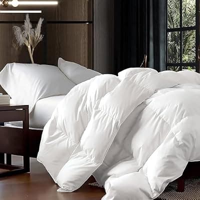 [EGYPTIAN BEDDING] Luxurious Oversized Super King 120" x 120" Size Goose Down Fiber Waterfowl Feather Fiber Comforter Duvet, 100% Egyptian Cotton Cover, 90 oz. Fill Weight, Baffle Box Design, White Solid