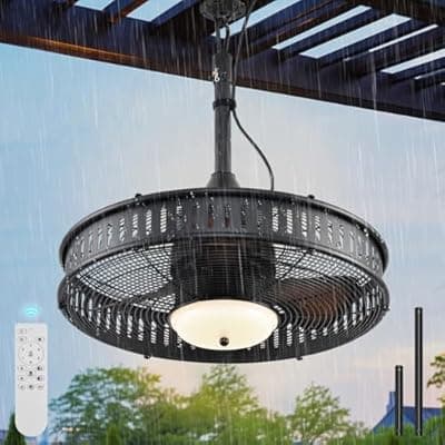 AHAWILL 20" Gazebo Fan,IP55 Waterproof Outdoor Ceiling Fans with Lights,3CCT,6 Speed,Plug in Ceiling Fan with Cord Hook,Portable Fan for Gazebos,Porch, Pergola,Canopy Black