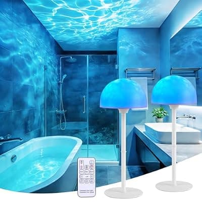 [PIRTSDEL] PIRTSDEL 2 Pack Waterproof Shower Lamp, Spa-Like Cordless Shower Light, 18-Colour LED Ocean Wave Projector Lights, Rechargeable Shower Light with Remote and Touch Control for Bathroom, Bathtub