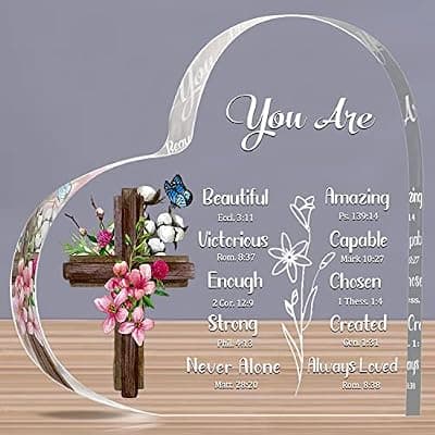 [JUNQIU US] JUNQIU Christian Gifts for Women, Inspirational Gifts for Women Religious, Bible Verse and Encouragement Spiritual Gifts, Gifts for Woman, Mom, Friend, Sister-Acrylic Hearts Plaques
