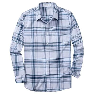 [MUSE FATH] MUSE FATH Mens Long Sleeve Plaid Casual Shirts Soft Button Down with Pocket