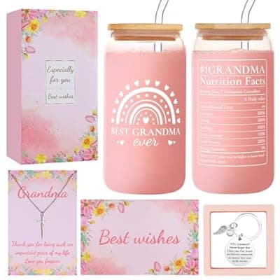 Grandma Gifts from Grandkids, Granddaughter, Grandson, Grandchildren – Best Grandmother Gift for Mother's Day, Birthday, Christmas – Christian Gifts – 16oz Best Grandma Ever Glass Cup