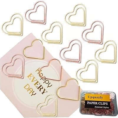 [Upquzzfy] Upquzzfy Metal Heart Paper Clips Set-50 Pcs Gold Paperclips- Cute Decorative Office & School Supplies, Ideal for Wedding & Parties Decor (Heart)