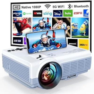 [FUDONI] FUDONI Projector with 5G WiFi & Bluetooth, Native 1080P 18000L Portable Movie Projector for Home Theater Outdoor, Built-in Speaker, Compatible with HDMI, USB, AV, Fire Stick, Laptop, iOS, Android, PS5