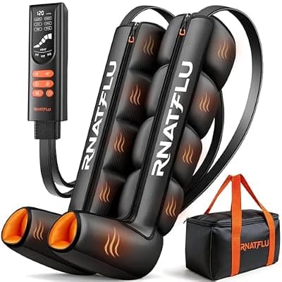 [RNATFLU] RNATFLU Air Compression Leg Massager with Heat for Circulation, Pain Relief | Sequential Full Leg Recovery Compression Boots, 11 Intensity , 6 Modes, 3 Heat, Pressure Sensor, Post-Workout & Daily Reli
