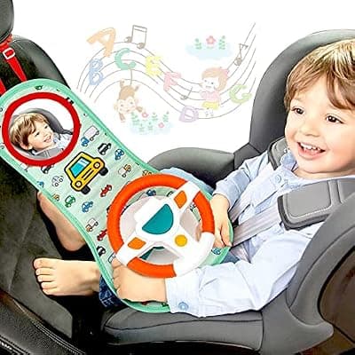 [COVTOY] COVTOY Carseat Toy for Infants, Baby Steering Wheel Toys with Mirror, Music Lights 6-12 Months Baby Toys for Car Seat