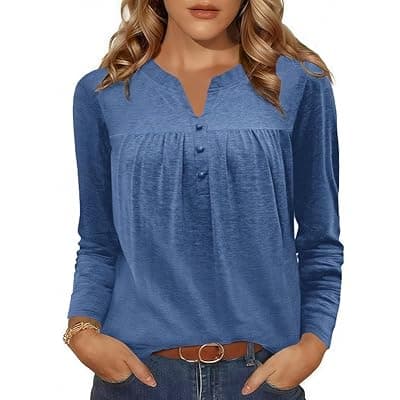 [Misakia] Misakia Long Sleeve Tunic Tops for Women Crew Neck Pleated T-Shirts Business Work Blouses Fall 2025 Clothes