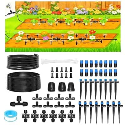 [Lckaien] 230FT Drip Irrigation System,Automatic Garden Watering System with 1/4" & 1/2" Tubing, Adjustable Spray Nozzles & Sprinklers and Accessories for Garden, Greenhouse, Lawn, Potted Plants