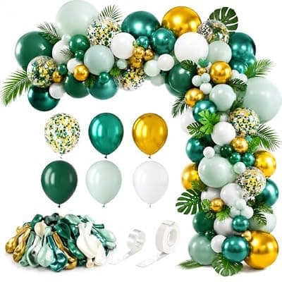[BBeiPulAs] Green and Gold Balloons 83Pcs 12in Dark Green Gold White Confetti Balloons for Graduation Safari Jungle Birthday Emerald Green and Gold Party Decorations