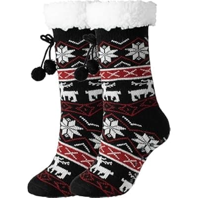 [BenSorts] BenSorts Women Non Slip Winter Thick Slipper Socks with Grippers Christmas Warm Fuzzy Socks Gifts