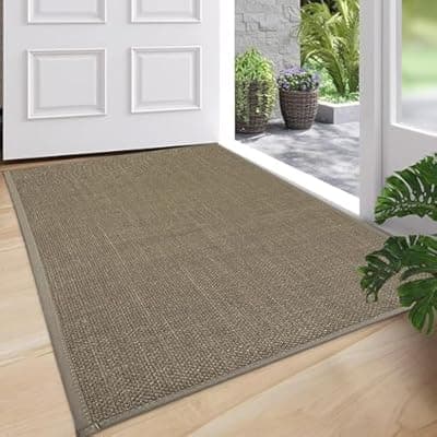 [dovfa] Ultra Thin Indoor Door Mat, 30"x17" Modern Geometric Low Profile Non-Slip with Rubber Backing, Dirt Trapper Washable Entry Rug for Front Door, Entryway, Patio, Khaki