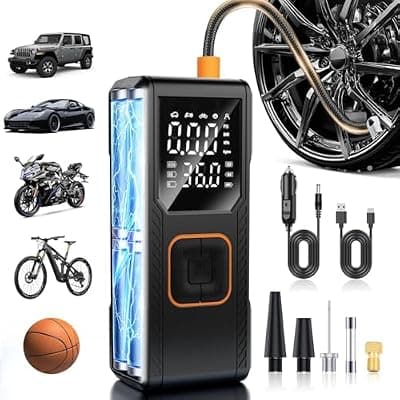 [FUPYG] Tire Inflator Portable Air Compressor, 150PSI Cordless Air Pump For Car Tires, Bike Pump, Motorcycle, Balls, Portable Tire Inflator with Digital Pressure Gauge, 3X Fast Inflation, Auto Shut-off