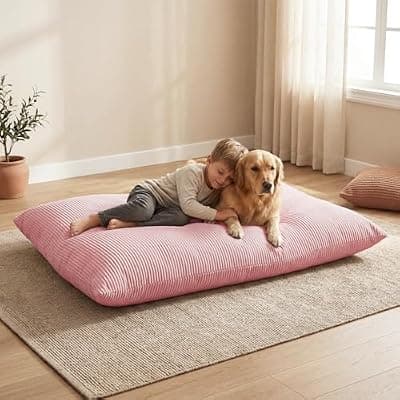 [POWERFUEL] POWERFUEL Kids Bean Bag Chair for Age 3-8, Convertible Floor Sofa Bed with Corduroy Cover, High Density Foam Filled Lounger for Reading and Napping, Space Saving Couch for Small Apartments