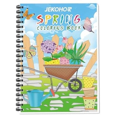 [Jekohor] Jekohor Spring Theme Adult Coloring Book - 9x12 Inch Large Single-Sided Pages, 200gsm Thick Paper for Markers & Watercolor, Easter Gift for Women - Coloring Books for Adult Relaxation
