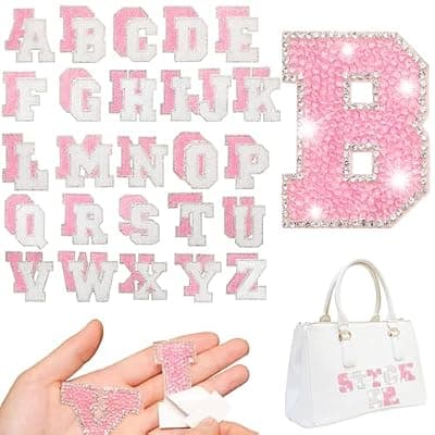 [Yinder] Yinder 52 Pieces Glitter Rhinestone Letter Stickers Crystal Rhinestone Iron on Letter Self Adhesive A-Z Glitter Resin Stickers for Clothing Art DIY Works (Bright White,Pink)