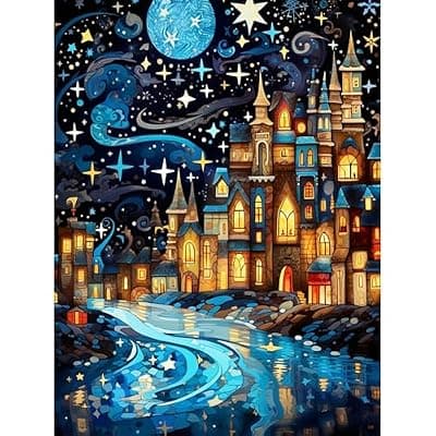 [Lophomie] Lophomie Diamond Art Kits for Adults, 5D DIY Starry Night Diamond Painting Kits for Adults Beginners, Diamond Dots Kits Gem Arts Crafts for Home Wall Decor 12x16 Inch