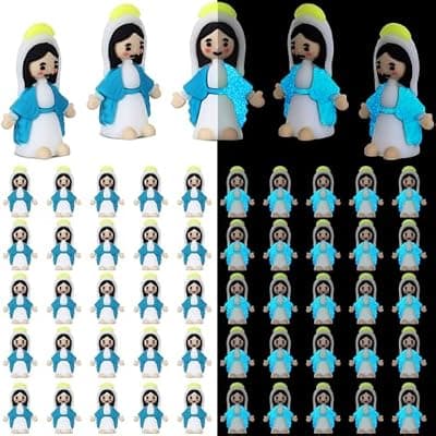 [CroBlissful] CroBlissful 50 Pack Little Virgin Mary Figurines Bulk Mini Easter Jesus Figures for Thanksgiving Day Easter Eggs Stuffers Sunday Baptism Gifts (Virgin Mary,Bright Blue)