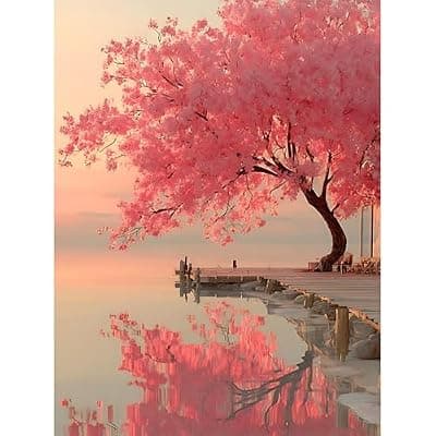 [Lophomie] Lophomie Diamond Art Kits for Adults, 5D Pink Tree of Life Diamond Painting Kits for Beginners, DIY Full Round Drill Paint by Diamond Dot Gem Arts Crafts for Home Wall Decor 12x16 Inch