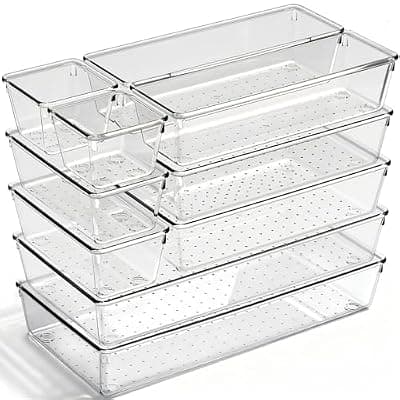 [CHOWAY] CHOWAY Drawer Organizer, 10 Pack Large Clear Plastic Organizer Bins 5 Sizes, Versatile Bathroom Drawer Trays, Heavy Duty Non‑Slip Drawer Dividers for Makeup, Office & Kitchen Utensils