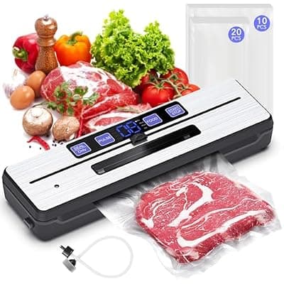 [MYXINFU] Vacuum Sealer for Food, 7-in-1 Multi-Functional, 30 Vacuum Bags, Silver | Dry/Moist Modes, Digital Timer, Double Heat Seal, Built-in Cutter