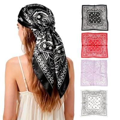 [Ciormis] Ciormis 35" Silk Head Scarf for Women, 4 Pcs Satin Hair Scarf Square Silk Bandana Top Neck Scarves Hair Wraps for Sleeping