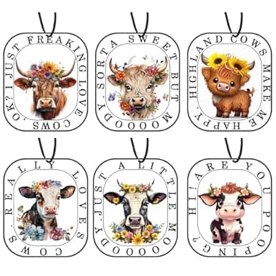 [CHACROC] Highland Cow Car Air Fresheners, Cute Cow Print Stuff Hanging Car Accessories Merch Stuffed Animals Decor Gifts 6 Pack for Women Men Home Decorations Party