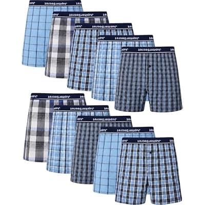 [JupiterSecret] JupiterSecret Mens Boxer Shorts Inverted Waistband 100% Cotton Men's Classic Fit Woven Boxers Underwear Pack
