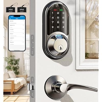[Veise] Veise RZ07B Smart Locks for Front Door, 2 Lever Handles, Fingerprint Keyless Entry, App Control Biometric Door Lock Set, Touchscreen Keypad Deadbolt, Easy Install, Auto Locking, Satin Nickel