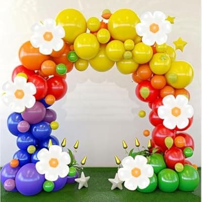 Daisy Balloon Garland Arch Kit 160Pcs Red Orange Yellow Green Blue Purple White Groovy Flower Balloons for Daisy Floral Two Groovy Wedding Party Decorations