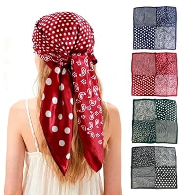 [Ciormis] Ciormis 35" Silk Head Scarf for Women, 4 Pcs Satin Hair Scarf Square Silk Bandana Top Neck Scarves Hair Wraps for Sleeping